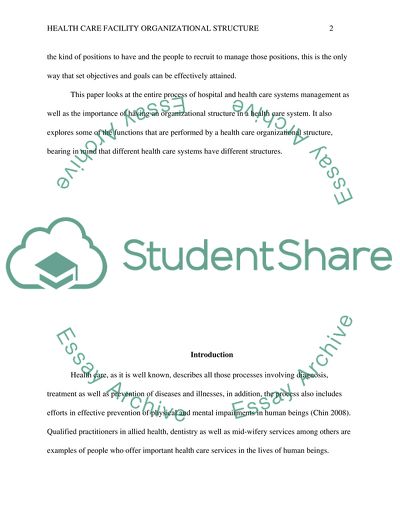 Health Care Facility Organizational Structure