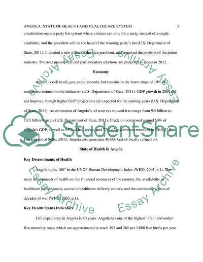 Angola: State of Health and Healthcare System