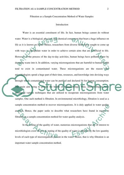 Filtration as a sample concentration method of water samples