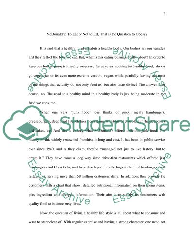 McDonalds: Question to Obesity