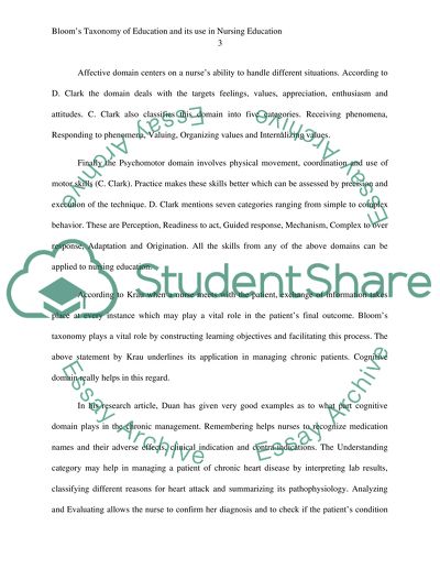 Blooms Taxonomy of Education and its use in Nursing Education