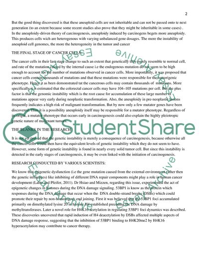 The Role of Genome Instability in Carcinogenesis