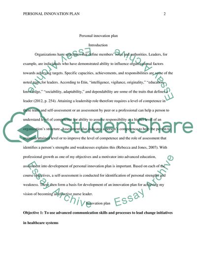 Personal Innovation Plan