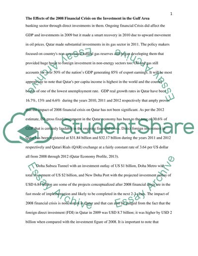 The Effects of the 2008 Financial Crisis on the Investment in the Gulf Area