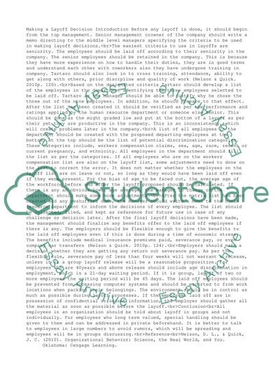 Week 8: Experiential Exercises-10.1: Making a Layoff Decision