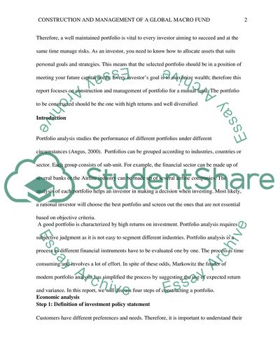 Construction and management of a global macro fund