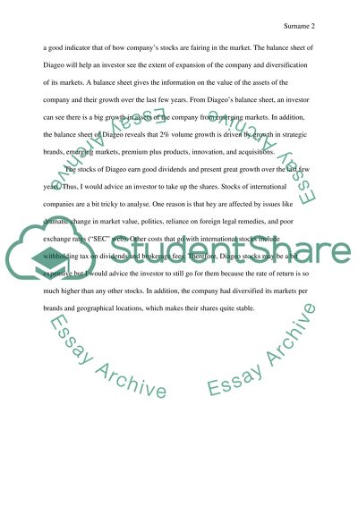 The Financial Statements of Diageo and Advice an Investor on the Way Forward