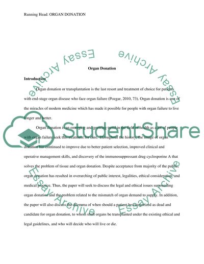 Legal and Ethical Issues Surrounding Organ Donation