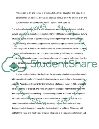 The Value of Theatre Arts Program Integrated into Education