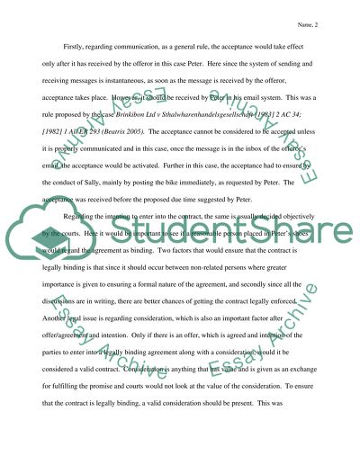 Communication of Acceptance of Contract as Principle of Law