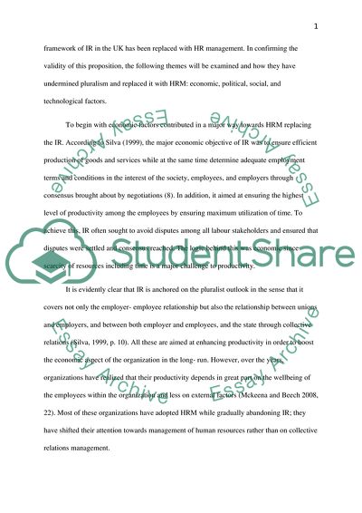 The Pluralist framework of industrial Relations in the UK has been replaced with HR management Discuss