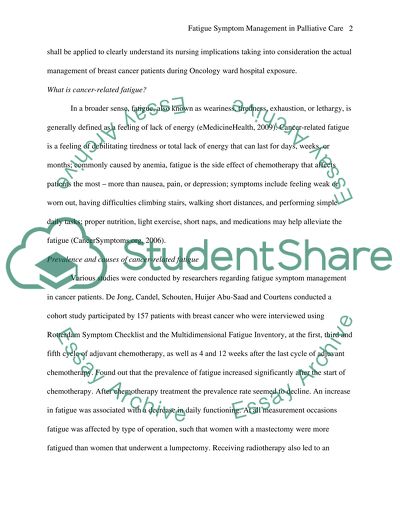 Cancer-Related Fatigue Symptom Management in Palliative Care