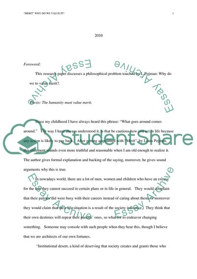 A Philosophical Problem Touched by L.Pojman: Why Do We to Value Merit