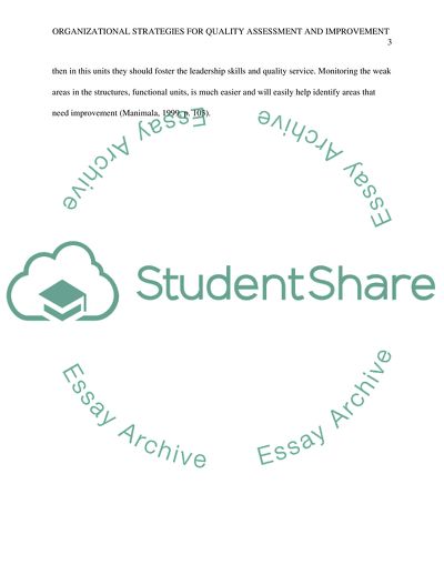 Organizational Strategies for Quality Assessment and Improvement