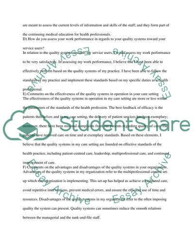 Quality Control in the Care Setting