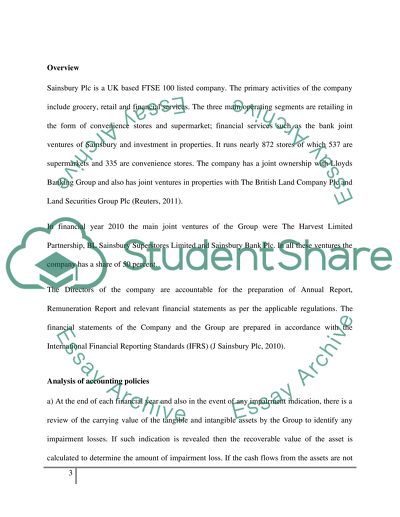 Financial Reporting on Sainsbury