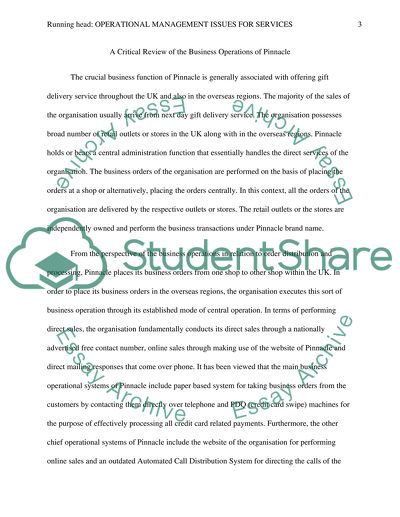 Operational Management Issues for Services