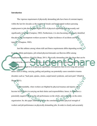 Report on The Correlation of physical strength to perfomance on physically demanding jobs