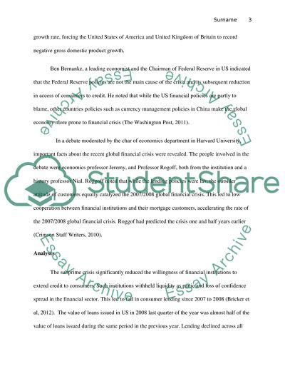 Effect of financial crisis on consumer finance