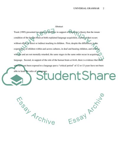 Universal Grammar: Evidence from Language Acquisition