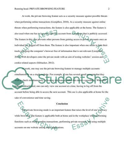 Uses of the private browsing feature offered by major internet browsers