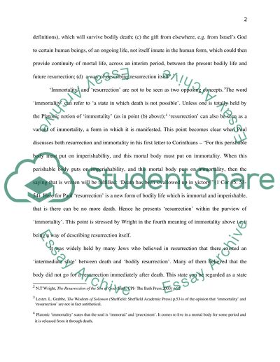 Conceptual Analysis of Immortality and Resurrection in the Second Temple Scriptures by Wisdom of Solomon
