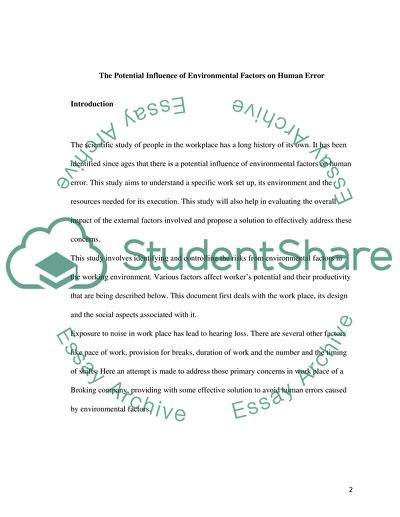 The Potential Influence of Environmental Factors on Human Error