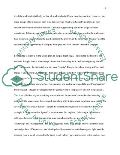 Reflective Account of Peer Teaching