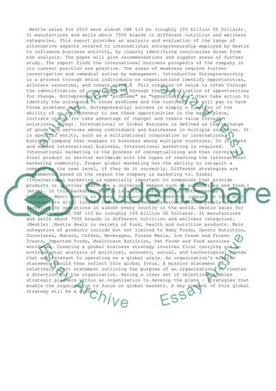 International Entrepreneurship at Nestle