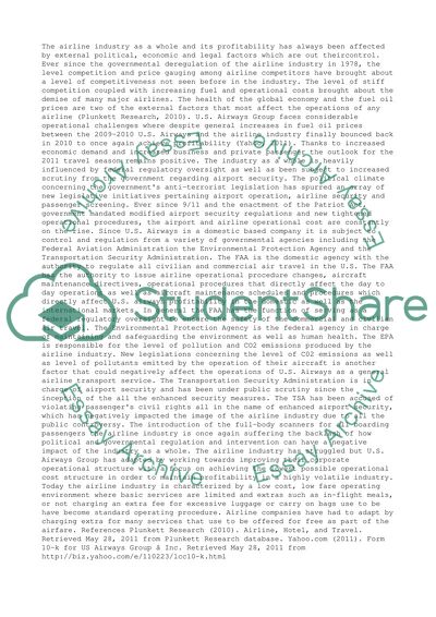 US Airways Group - Political/Legal Environments