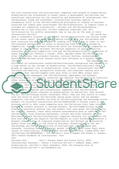 The Role Transnational And Multinational Companies Have Played On Globalization