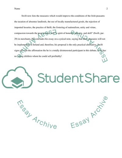 Essay on a Modest Proposal written by Jonathan Swift