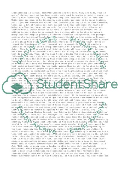 Building Trust in Virtual Teams - Leadership Role