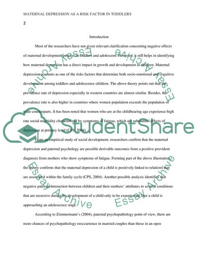 Maternal Depression as a Risk Factor in Toddlers and Adolescents