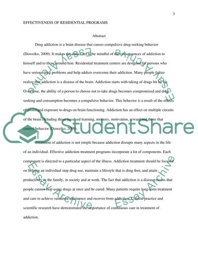 The Effectiveness of Residential Programs in Treating Addiction