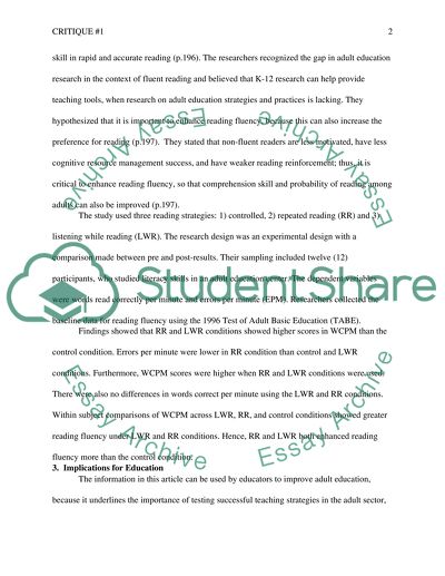 Critique One Empirical Article Relating to Adult Education