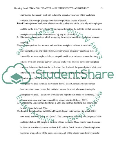 Workplace Violence, Terrorism and Civil Disorder