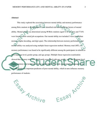 The Relationship Between Memory Performance and Mental Ability