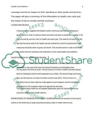 Reform of Healthcare Costs