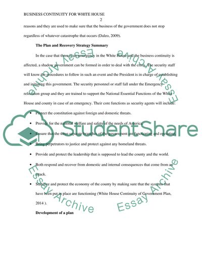 Business Continuity for the White House Security Staff