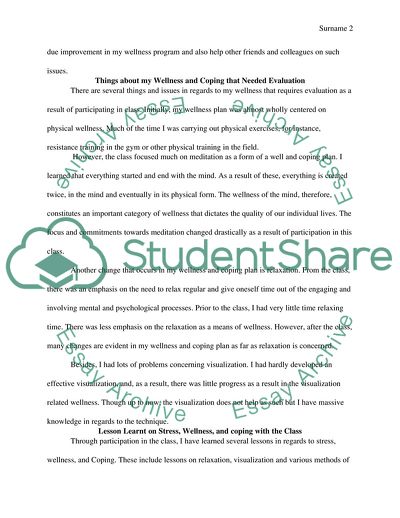 Self Reflection: Wellness and Coping that Needed Evaluation