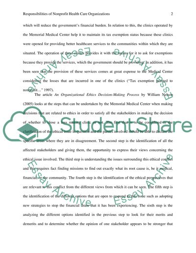 Responsibilities of Nonprofit Health Care Organizations