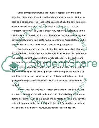 Clinical Social Worker as Patient Advocate in a Community Mental Health Center by Faust