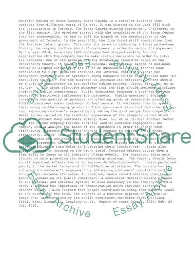 Decision making of Sears