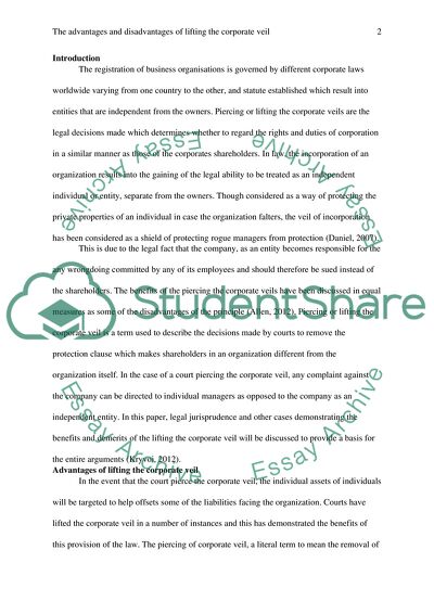 The Advantages and Disadvantages of Lifting the Corporate Veil