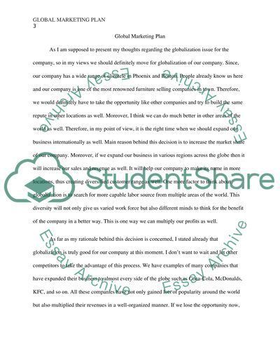 Global Marketing Plan: the Company has Located in Phoenix, Boston, and aimed at Europe