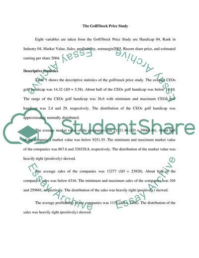 The Golf Stock Price Study