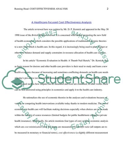 Critics of the Economic Evaluation in Health