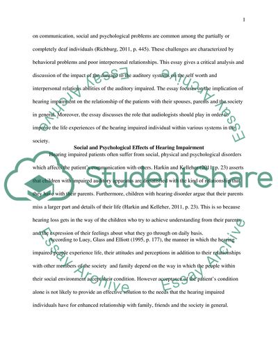 Social and Psychological Impacts of Hearing Impairment and the Role of Audiologist