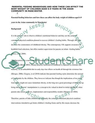 How Parental Feeding Behaviors Affect the Weight of Children Aged 6-9 Years in the Asian Community